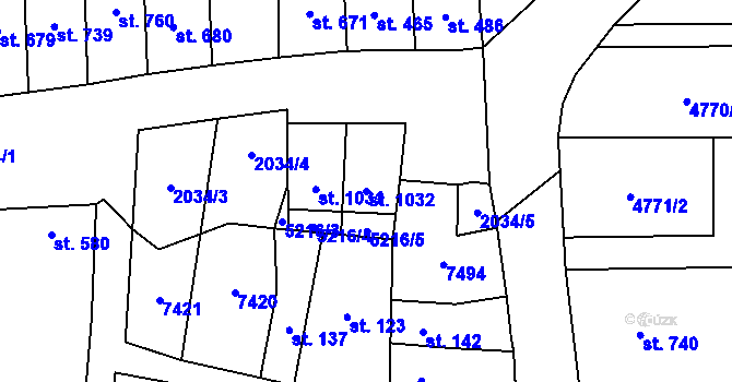 Parcela st. 1032 v KÚ Bánov, Katastrální mapa