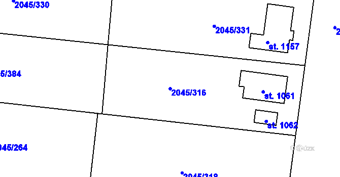 Parcela st. 2045/316 v KÚ Bánov, Katastrální mapa