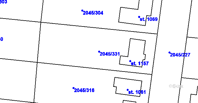 Parcela st. 2045/331 v KÚ Bánov, Katastrální mapa