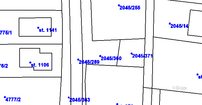 Parcela st. 2045/362 v KÚ Bánov, Katastrální mapa
