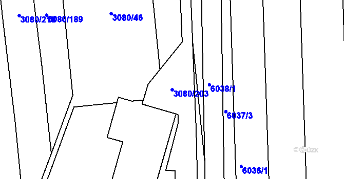 Parcela st. 3080/203 v KÚ Bánov, Katastrální mapa