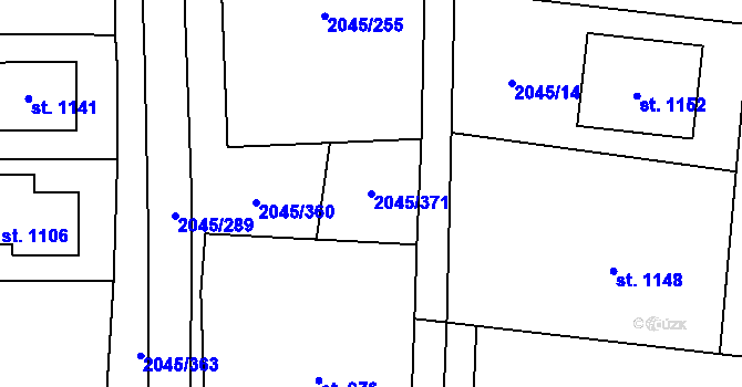 Parcela st. 2045/371 v KÚ Bánov, Katastrální mapa