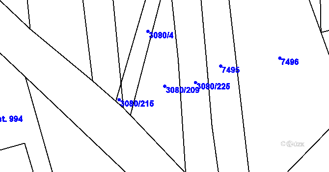 Parcela st. 3080/209 v KÚ Bánov, Katastrální mapa