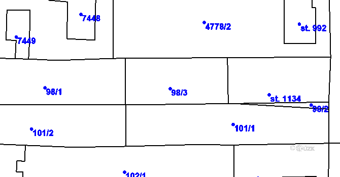 Parcela st. 98/3 v KÚ Bánov, Katastrální mapa