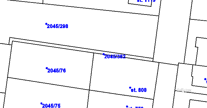 Parcela st. 2045/382 v KÚ Bánov, Katastrální mapa