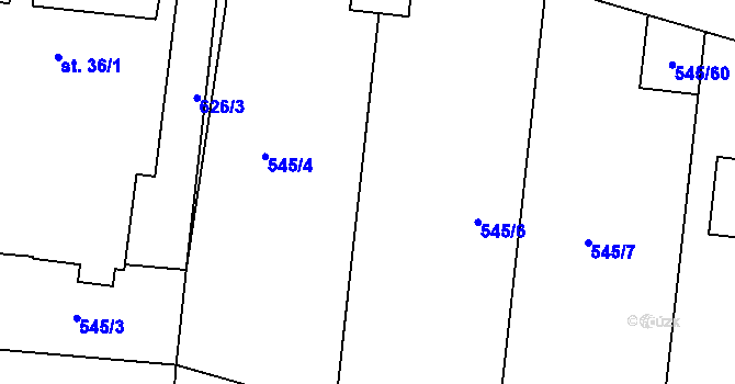 Parcela st. 545/5 v KÚ Báňovice, Katastrální mapa