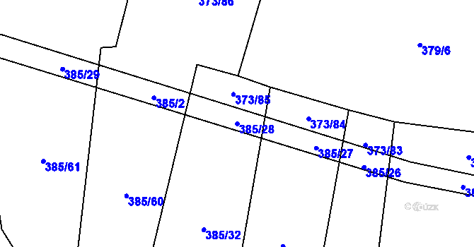 Parcela st. 385/28 v KÚ Báňovice, Katastrální mapa