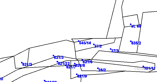 Parcela st. 545/14 v KÚ Báňovice, Katastrální mapa