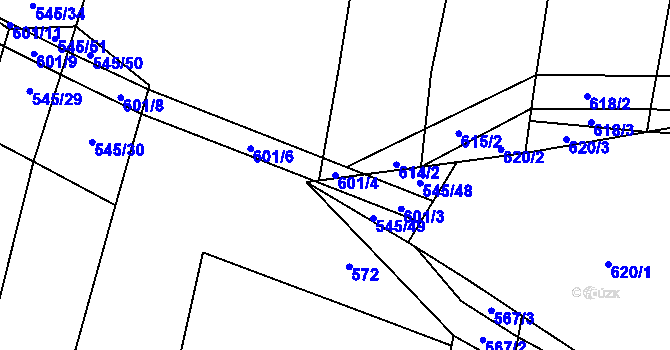 Parcela st. 601/4 v KÚ Báňovice, Katastrální mapa