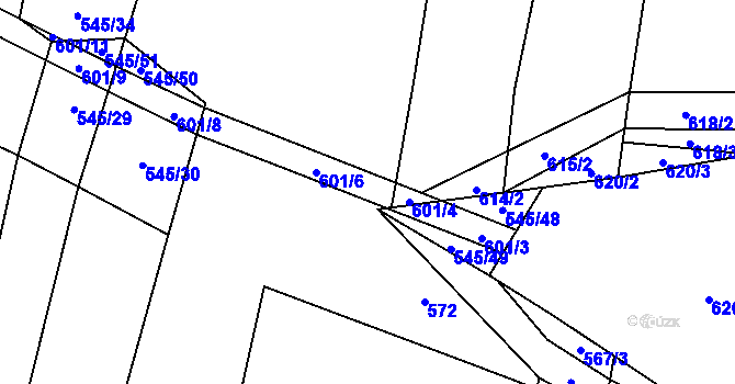 Parcela st. 601/5 v KÚ Báňovice, Katastrální mapa