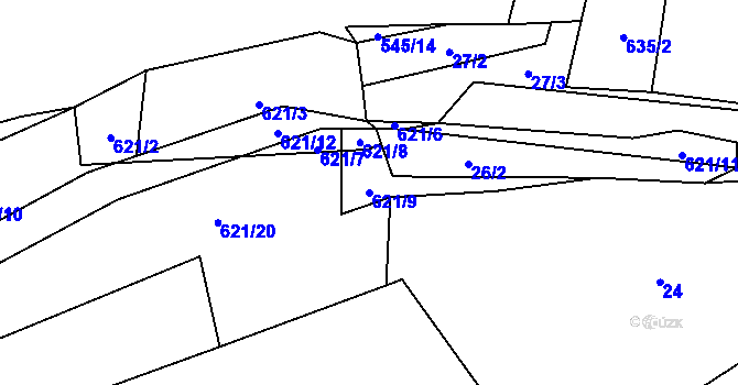 Parcela st. 621/9 v KÚ Báňovice, Katastrální mapa