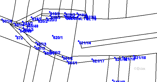 Parcela st. 621/14 v KÚ Báňovice, Katastrální mapa