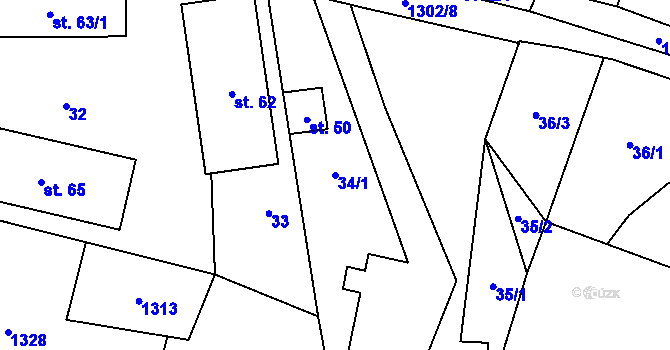 Parcela st. 34/1 v KÚ Báňovice, Katastrální mapa
