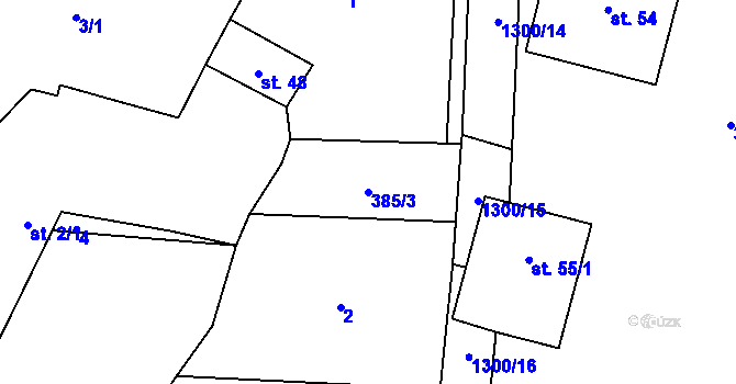 Parcela st. 385/3 v KÚ Báňovice, Katastrální mapa