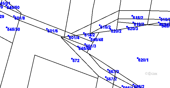 Parcela st. 601/3 v KÚ Báňovice, Katastrální mapa