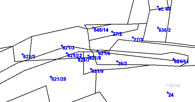 Parcela st. 621/6 v KÚ Báňovice, Katastrální mapa