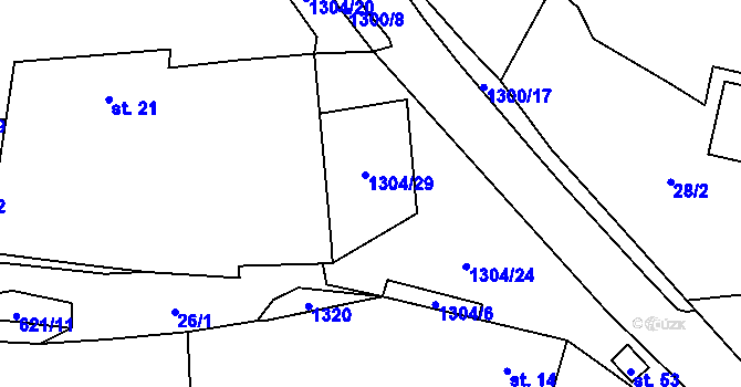 Parcela st. 1304/5 v KÚ Báňovice, Katastrální mapa