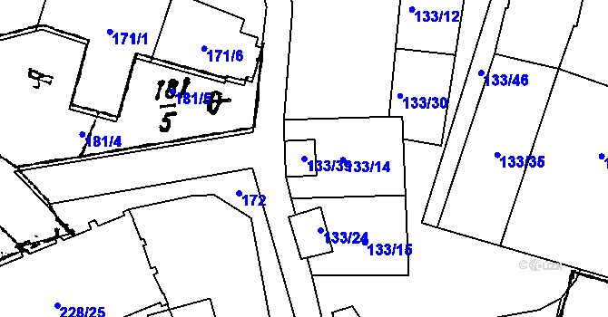 Parcela st. 133/39 v KÚ Bantice, Katastrální mapa