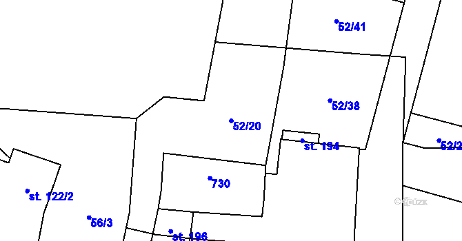 Parcela st. 52/20 v KÚ Barchov, Katastrální mapa