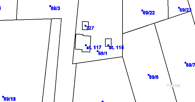 Parcela st. 69/1 v KÚ Barchov, Katastrální mapa