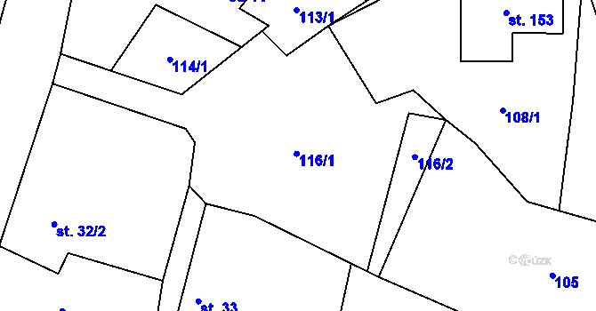 Parcela st. 116 v KÚ Barchov, Katastrální mapa