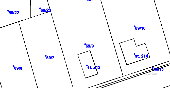 Parcela st. 69/9 v KÚ Barchov, Katastrální mapa