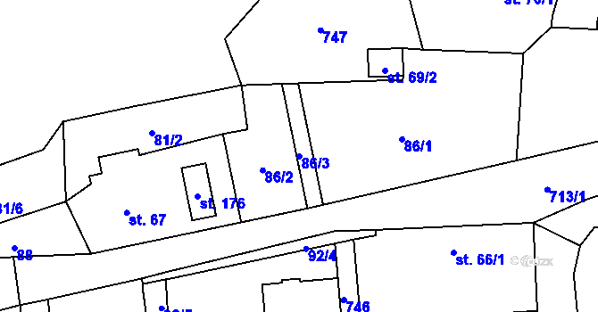 Parcela st. 86/3 v KÚ Barchov, Katastrální mapa