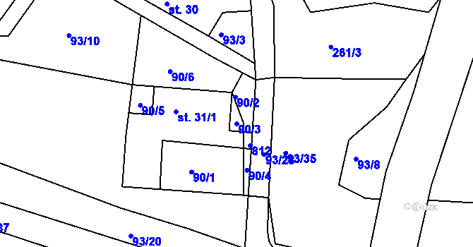 Parcela st. 90/3 v KÚ Barchov u Pardubic, Katastrální mapa