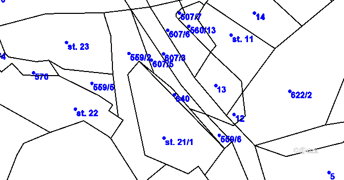 Parcela st. 21/2 v KÚ Barchovice, Katastrální mapa