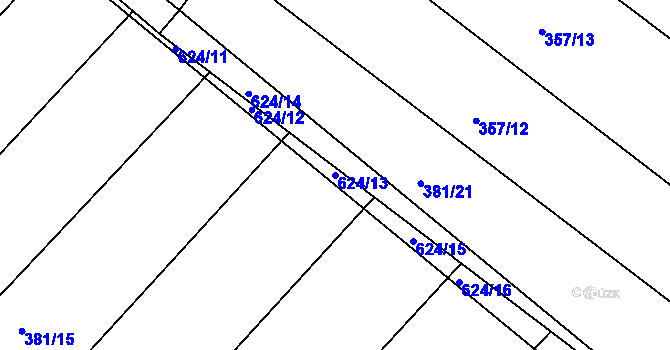Parcela st. 624/13 v KÚ Barchovice, Katastrální mapa