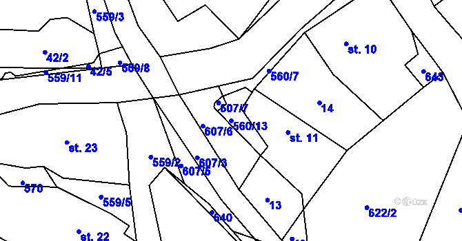 Parcela st. 560/13 v KÚ Barchovice, Katastrální mapa