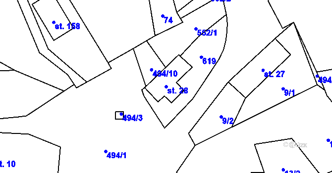 Parcela st. 28 v KÚ Hryzely, Katastrální mapa