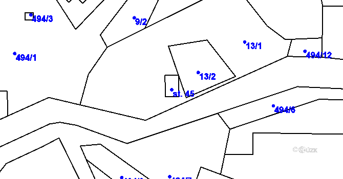 Parcela st. 45 v KÚ Hryzely, Katastrální mapa