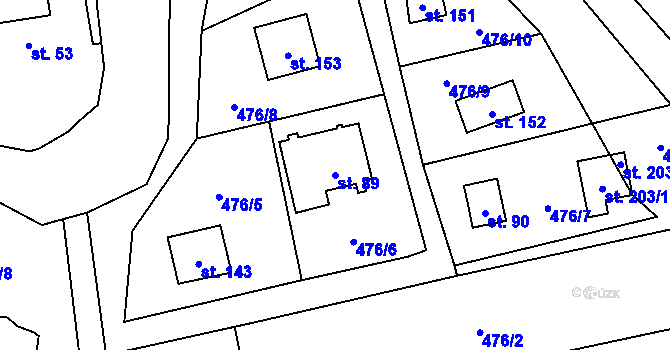 Parcela st. 89 v KÚ Hryzely, Katastrální mapa