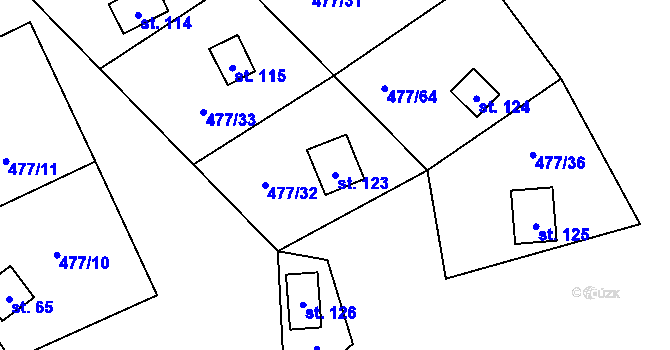 Parcela st. 123 v KÚ Hryzely, Katastrální mapa