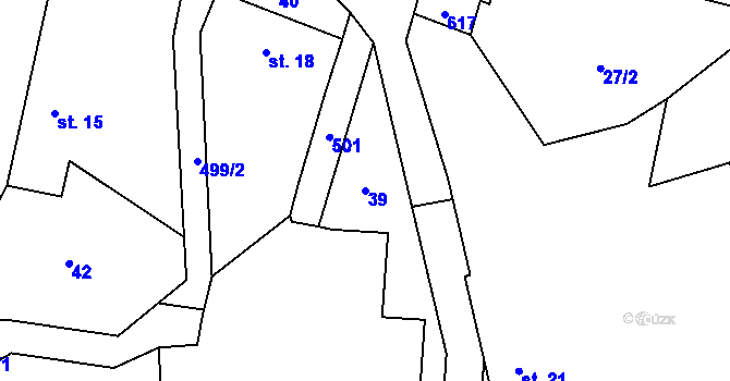 Parcela st. 39 v KÚ Hryzely, Katastrální mapa