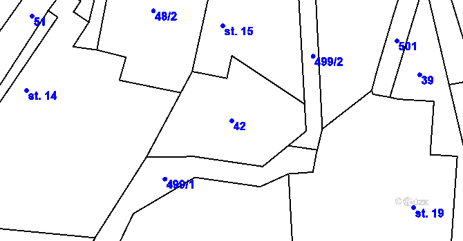 Parcela st. 42 v KÚ Hryzely, Katastrální mapa