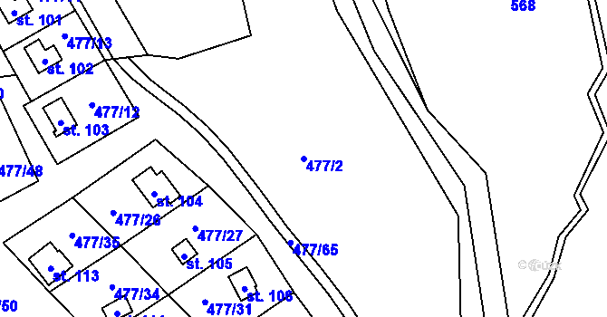 Parcela st. 477/2 v KÚ Hryzely, Katastrální mapa