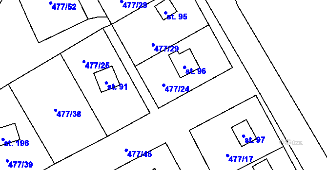 Parcela st. 477/24 v KÚ Hryzely, Katastrální mapa