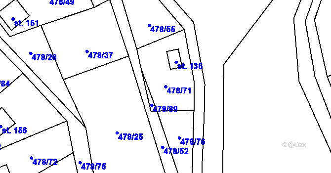 Parcela st. 478/71 v KÚ Hryzely, Katastrální mapa
