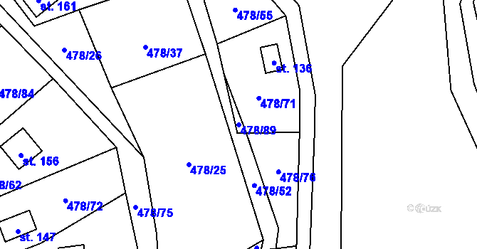 Parcela st. 478/89 v KÚ Hryzely, Katastrální mapa