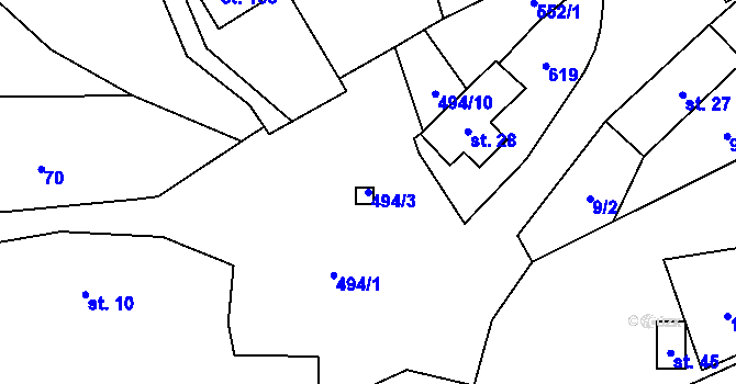 Parcela st. 494/3 v KÚ Hryzely, Katastrální mapa