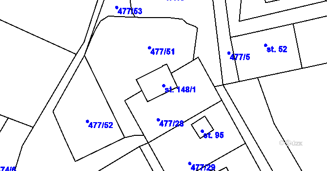 Parcela st. 148/1 v KÚ Hryzely, Katastrální mapa