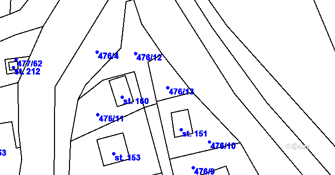 Parcela st. 476/13 v KÚ Hryzely, Katastrální mapa