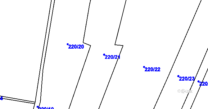 Parcela st. 220/21 v KÚ Hryzely, Katastrální mapa