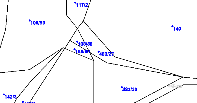 Parcela st. 483/27 v KÚ Hryzely, Katastrální mapa