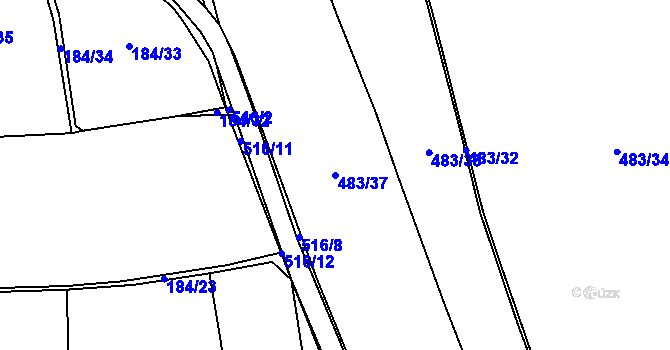 Parcela st. 483/37 v KÚ Hryzely, Katastrální mapa