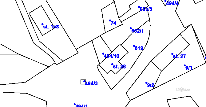 Parcela st. 494/10 v KÚ Hryzely, Katastrální mapa