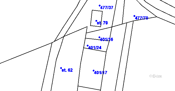 Parcela st. 401/24 v KÚ Hryzely, Katastrální mapa