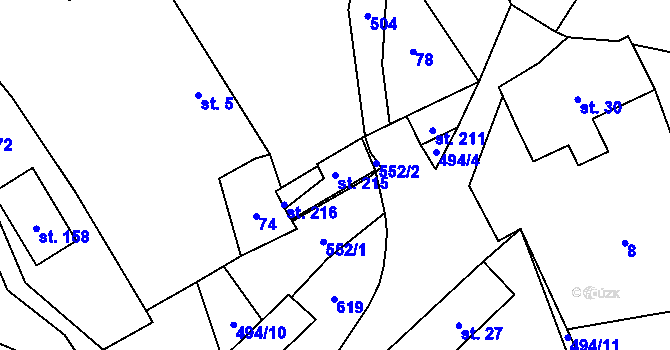 Parcela st. 215 v KÚ Hryzely, Katastrální mapa